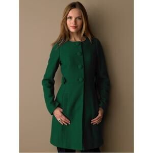 Banana Republic Collarless Emerald Green Capitan's Coat Wool-Blend